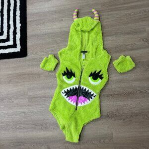 💚 Dolls Kill Fuzzy Green Monster Costume Bodysuit Set XS (Halloween Ready!)